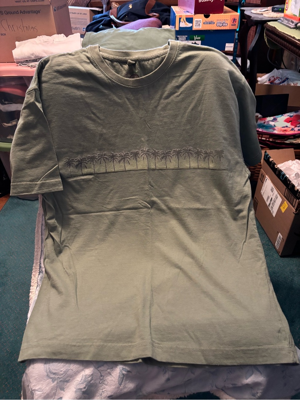 Men's Olive Green Palm-Print Crewneck T-Shirt